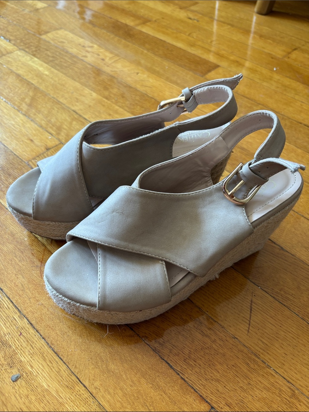 Wedge Espadrille Sandals in Taupe - Open Toe Slingback